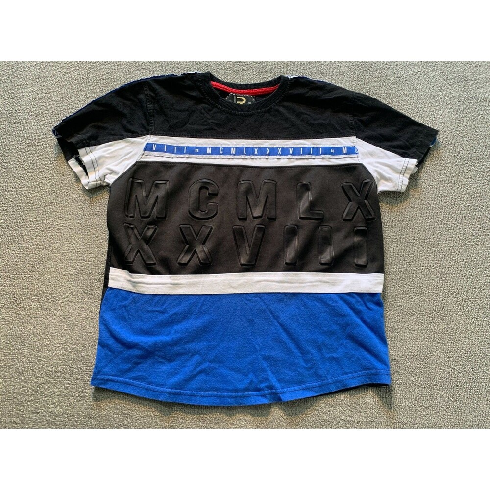 LR Scoop Shirt 34" Chest Black Short Sleeve Raised Letters Boys Medium